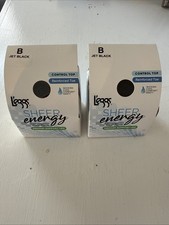 2 L'EGGS SHEER ENERGY CONTROL TOP REINFORCED TOE PANTYHOSE JET BLACK SIZE B