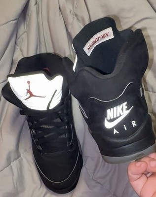 Jordan Air Jordan 5 Men s Black/White Mid Top Leather Lace-Up Sneakers