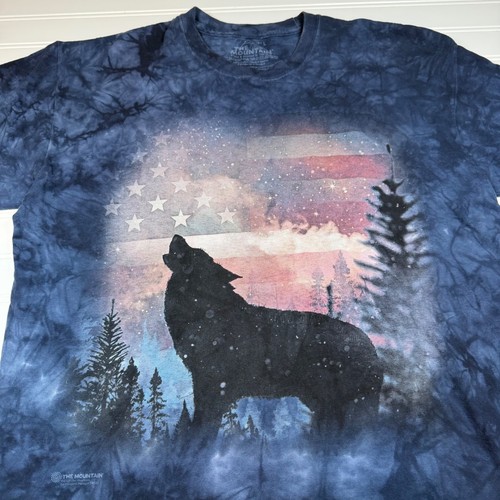 The Mountain Wolf American Flag Tie Dye T-Shirt Blue Mens Large Margaret Metzger