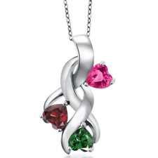 925 Sterling Silver Pink Created Sapphire and Garnet and Nano Emerald Pendant