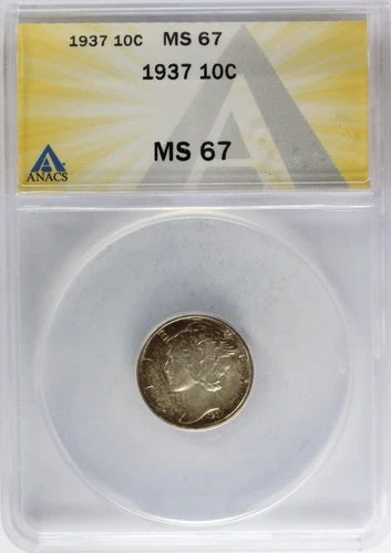 1937 Silver Mercury Dime ANACS MS67 Toned!