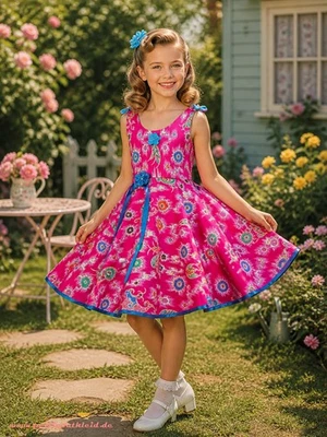 Kinderpetticoat 50er Jahre Kleid Drehkleid Mädchen Punkte pink türkis Gr. 80-15 - Bild 1 von 4