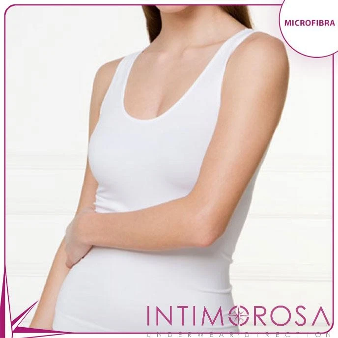 Liabel 2 Canottiere Donna Spalla Stretta 100% Cotone con Profilo in Raso - Bianco (2ª - 42 - XS