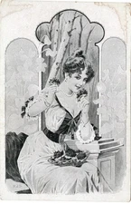 FANCY POSTCARD / YOUNG WOMAN WITH FLOWERS