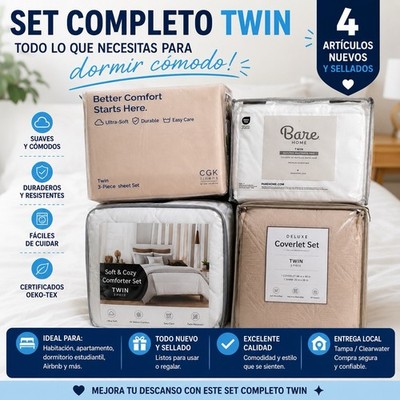 Bare Home Twin 4pc Comforter Set w/ Sheet Set Ultra Soft OEKO-TEX