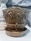 McCOY Brown Roses / Leaves Quilted Block Pattern 4 .75" High  Planter  - RARE