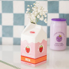 Strawberry Milk Carton Flower Vase -adorable colourful gift/decor