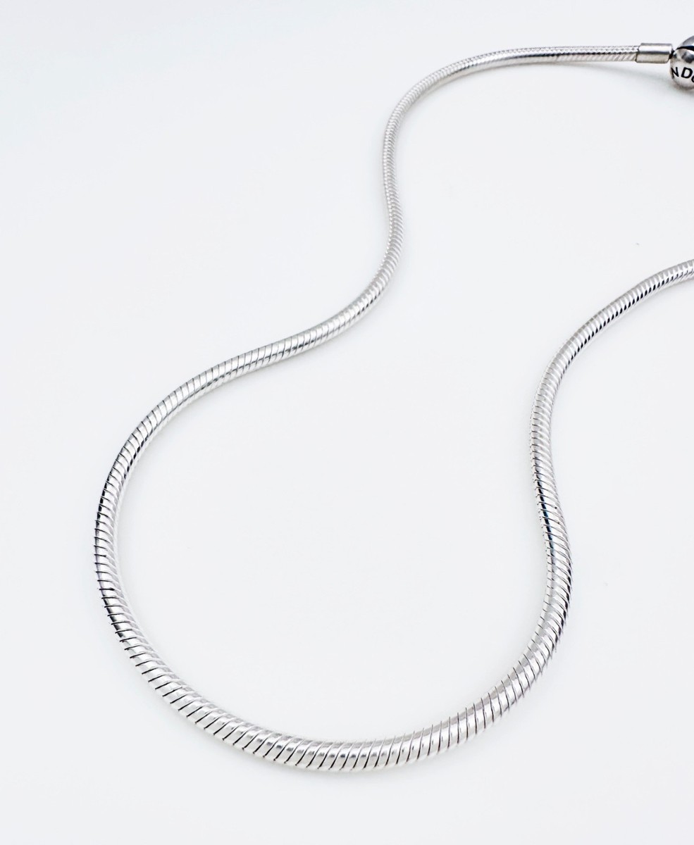 PANDORA Moments 925 Sterling Silver Snake Chain Necklace w/Round