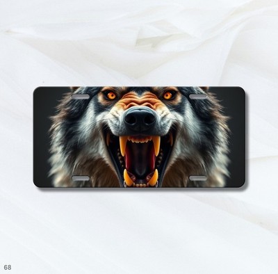 Detailed Wolf License Plate Fierce Expression Add Text Vanity Plate Anniversary