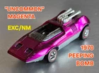 Hot Wheels Redlines EXC/NM ©1970 "UNCOMMON" MAGENTA Peeping Bomb USA BEAUTIFUL