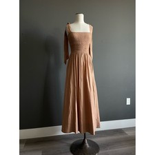 Dôen Smocked Cotton Midi Dress Tie Strap Sundress Summer Cottagecore Prairie