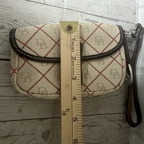 Dooney & Bourke Snap Slap sac portefeuille bracelet jacquard bordure cuir année 2000 crème - Photo 10/11