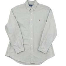 Ralph Lauren Button Down Shirt Mens 17 34/35 Gray Striped Custom Fit Flesh Pony