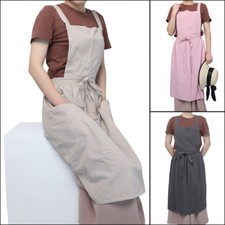 Japanese Cotton Linen Apron w/Pockets Cafe Painters Kitchen Cooking Waitress New