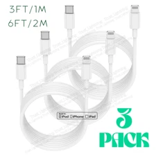 3 Pack PD Fast Charger USB-C to iPhone Cable For Apple 13 12 11 Pro Max XR Cord