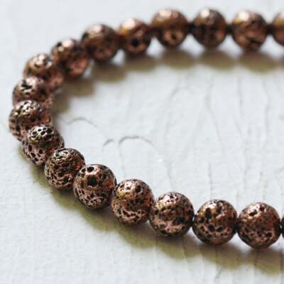 Full Strand (44 Pieces) Plated Natural Semi Precious Lava Stone-Round 8mm (CW)