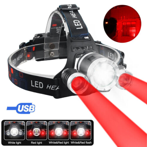Linterna LED recargable blanca roja USB cabeza de camping luz de caza