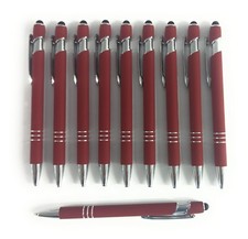 10ct Lot Metal Retractable Soft Touch Stylus Pens: BURGUNDY/MAROON/RED: Blue Ink