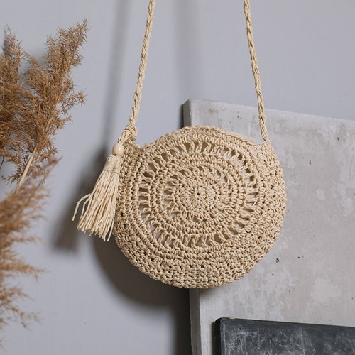 Large Capacity Straw Weave Crossbody Bag Tassel Small Beach Bag Beach - Picture 11 of 14