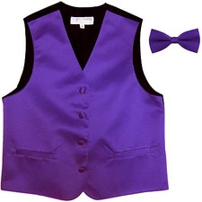 New Boy's Kid formal Tuxedo Vest Waistcoat  bowtie purple US size 2-14 wedding