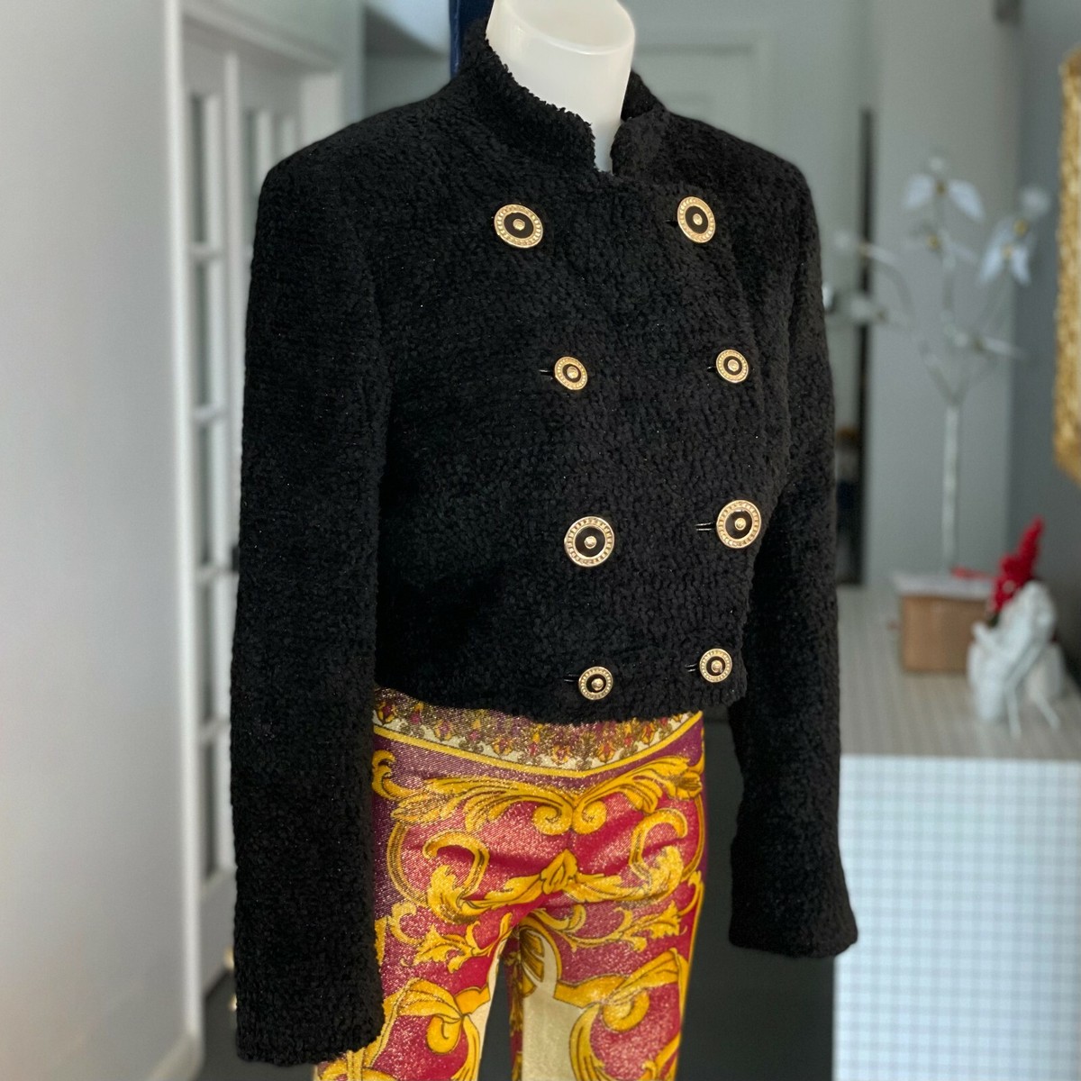 GIANNI VERSACE jacket black wool boucle cropped size IT 42 from F