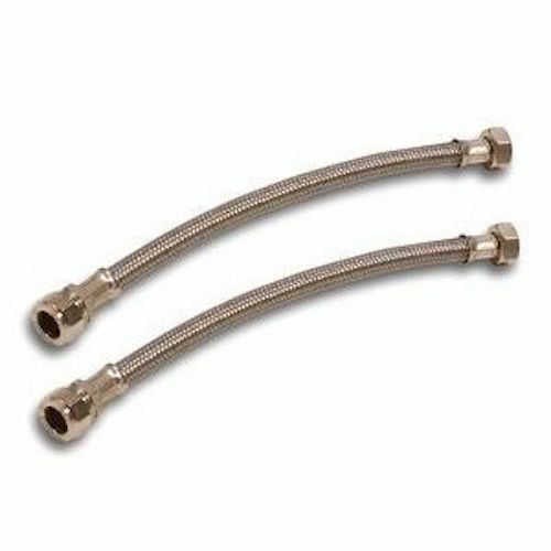 2 x Center Flexible Tap Connector 22mm x 3/4"" 30cm Hose WRAS C54402 - PACK OF 2