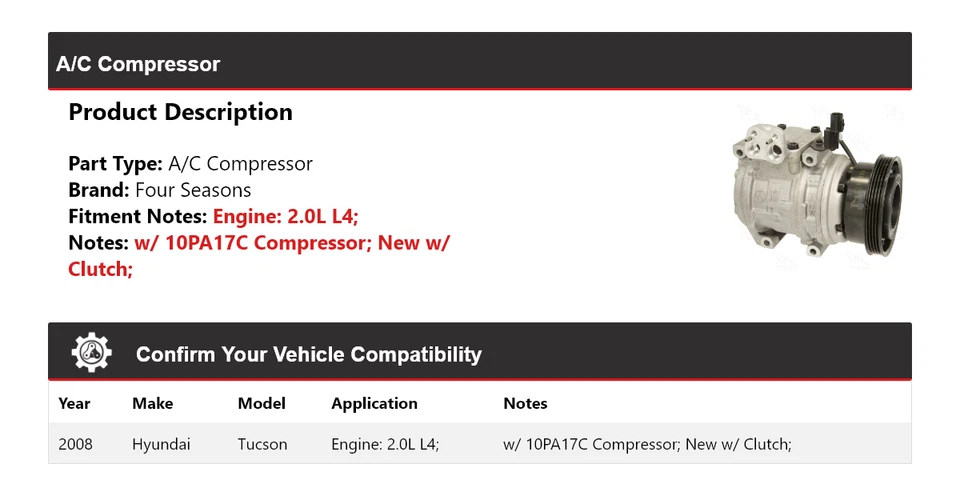 Compresor de aire acondicionado para Hyundai Tucson 2008 2,0 L L4 4 estaciones Foto 2 de 4
