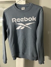 Vintage Reebok Mens Small Spell Out Big Logo Crewneck Sweatshirt Blue
