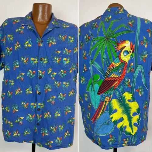 Kennington Hawaiian Shirt XL Slim Cockatoo Parrot Tiki Aloha Cotton Vintage 80s - Picture 2 of 13