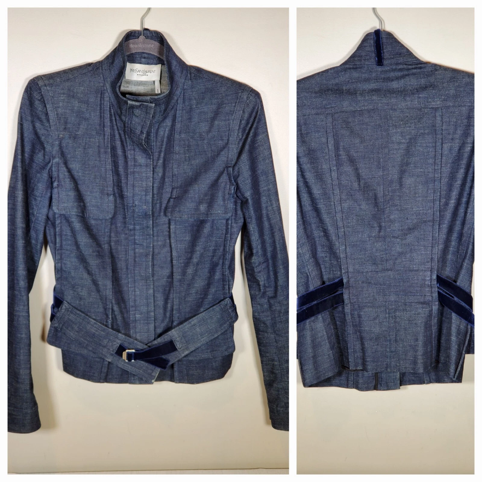 SAINT LAURENT (YSL) Giacca Vintage Yves Saint Laurent Indigo Denim Cintura Accenti Velluto Italia Donna S*