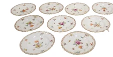 Set of 9 Antique Dresden china salad plates assorted