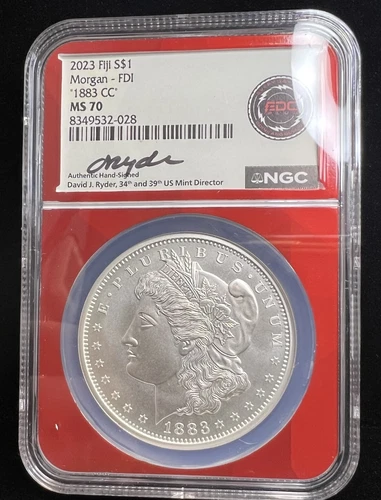 "1883-CC" Morgan Dollar 2023 Fiji 1 oz Silver NGC MS70, Ryder Label #1