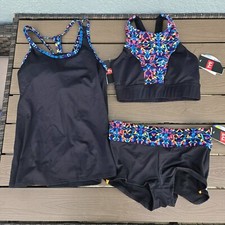 TYR Women's Durafast Carnivale Tank Racerback Boyshorts Set Multi Sz S 4NEW