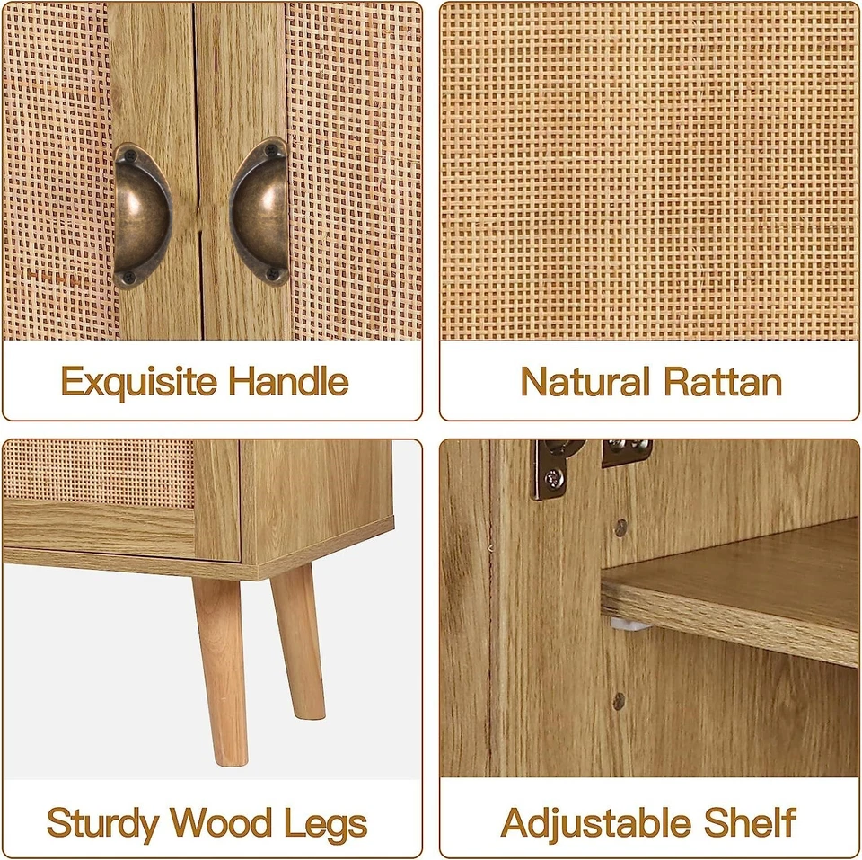 44'' Tall Sideboard Storage Cabinet with Crafted Rattan Door Adjustable Shelves - Image 3 of 4