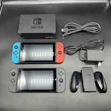 Nintendo Switch Console HAC-001 w/ Joy Con + Dock + Grip + Charger Tested Used