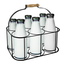 Metal 6 Milk Bottle Holder Tidy Crate Rack Carry Carrier Store Drinks Caddy