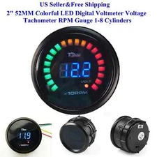 2" 52MM Colorful LED Digital Voltmeter Voltage Tachometer RPM Gauge
