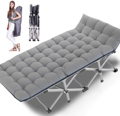 Foldable Portable Camping Cot Bed Gray for Outdoor Hiking Travel With Carry Bag