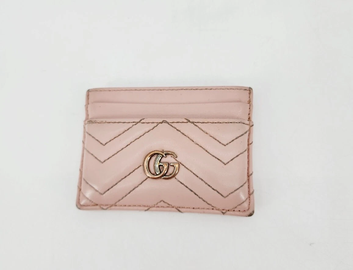 Dusty Pink Leather GG Marmont Card Case Wallet