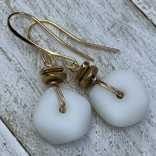 Min Favorit Opaque White Cultured Sea Glass Gold Pl Artisan Drop Earrings