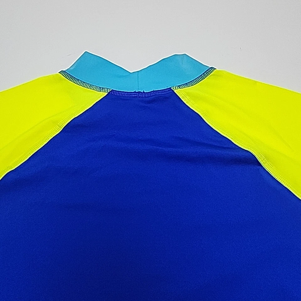 Camisa de natación Lands End Rash Guard azul amarillo manga corta niño joven XL 14-16 simulada Foto 4 de 4