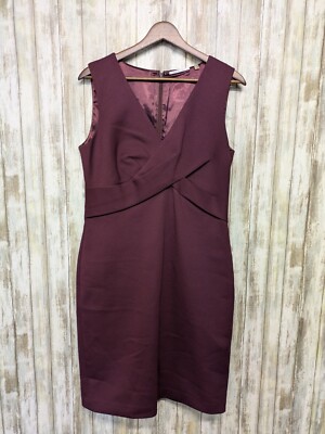 T Tahari Wine Sleeveless Sheath Dress Cocktail Career Draped Bodice Vneck Size 8