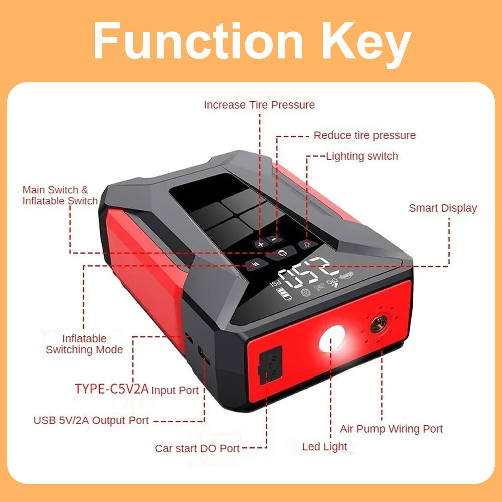 99800mAh Car Jump Starter with Air Compressor Battery Jumper Box Charger Booster