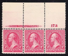 US 267a 2c Washington Mint 'Pink' Plate #173 Strip of 3 VF OG NH SCV $200