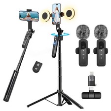 Vlogging Kit for iPhone/Android - 70" Auto Face Tracking Tripod, Light  Mic for