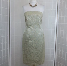 Coast Dress UK 14 Green Gold Jacquard Stretch Strapless Party Cocktail Occasion
