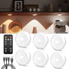 Rechargeable Puck Lights with Remote, 2400mAh Battery Touch Light Magnetic Pu...