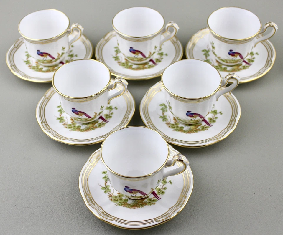 SPODE CHELSEA BIRD COFFEE DEMITASSE CUPS & SAUCERS X 6 ROYAL PROVENANCE - MINT! - Image 2 of 4