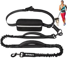 Hands Free Dog Leash with Pouch Adjustable Waist Walking Running Dual Bungee