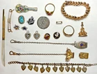 Lot Antique Victorian Gold Filled Sterling Silver Enamel Jewelry Rings Fobs Pins